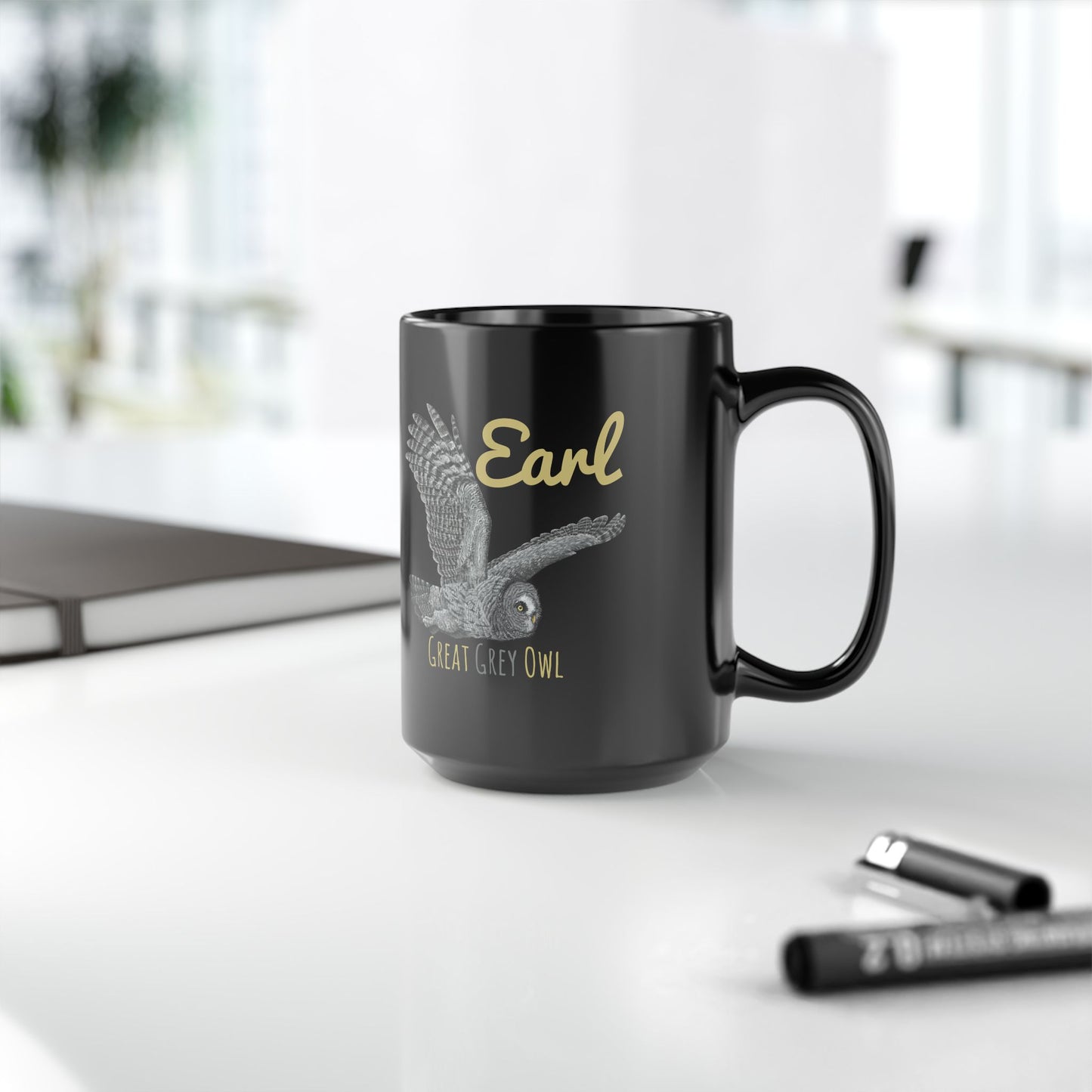 Earl Great Grey Owl - Black Mug (11oz, 15oz)