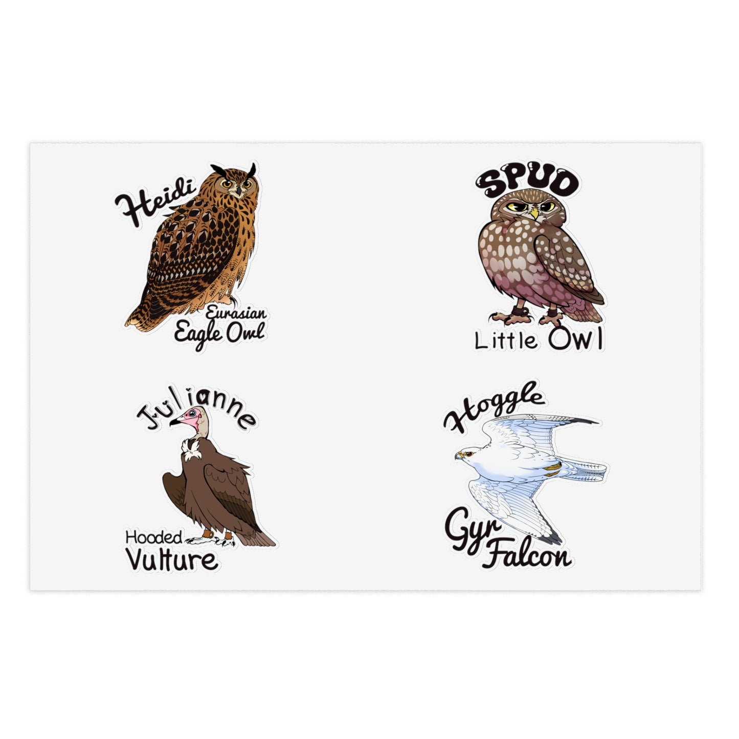 SMJ Falconry Sticker Sheets (Eagle Owl, Hooded Vulture, Little Owl and Gyr Falcon)
