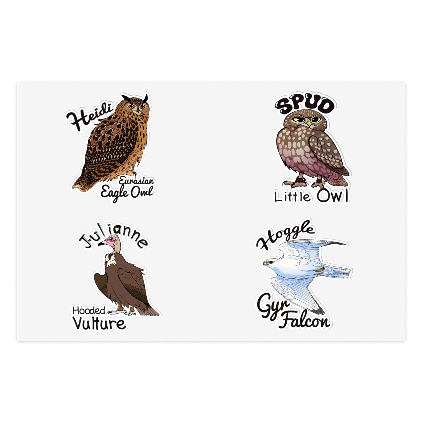 SMJ Falconry Sticker Sheets (Eagle Owl, Hooded Vulture, Little Owl and Gyr Falcon)
